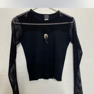 Black Mesh Long Sleeve Top
